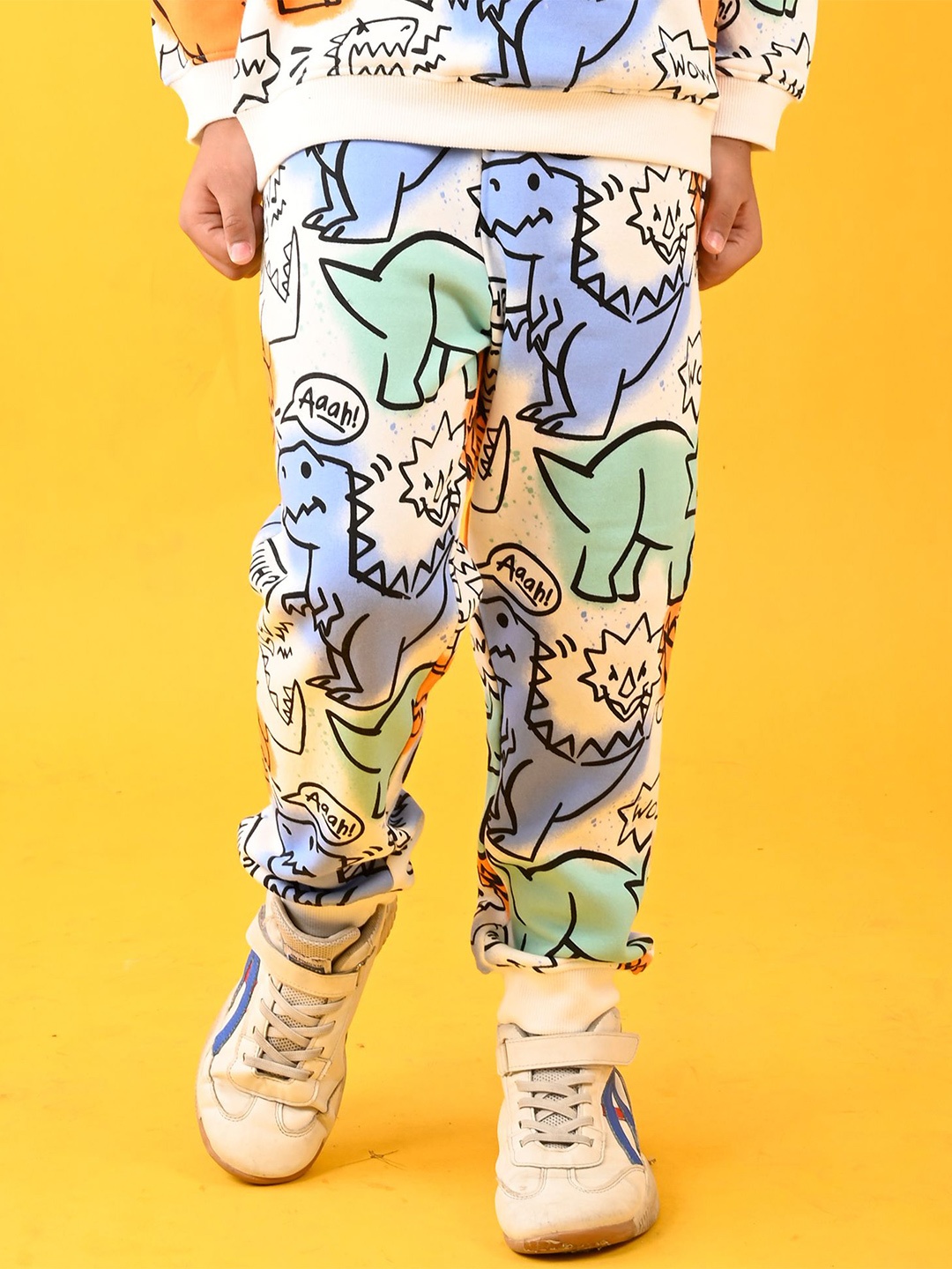 

Anthrilo Boys Printed Relaxed Straight Leg Easy Wash Joggers Trousers, White