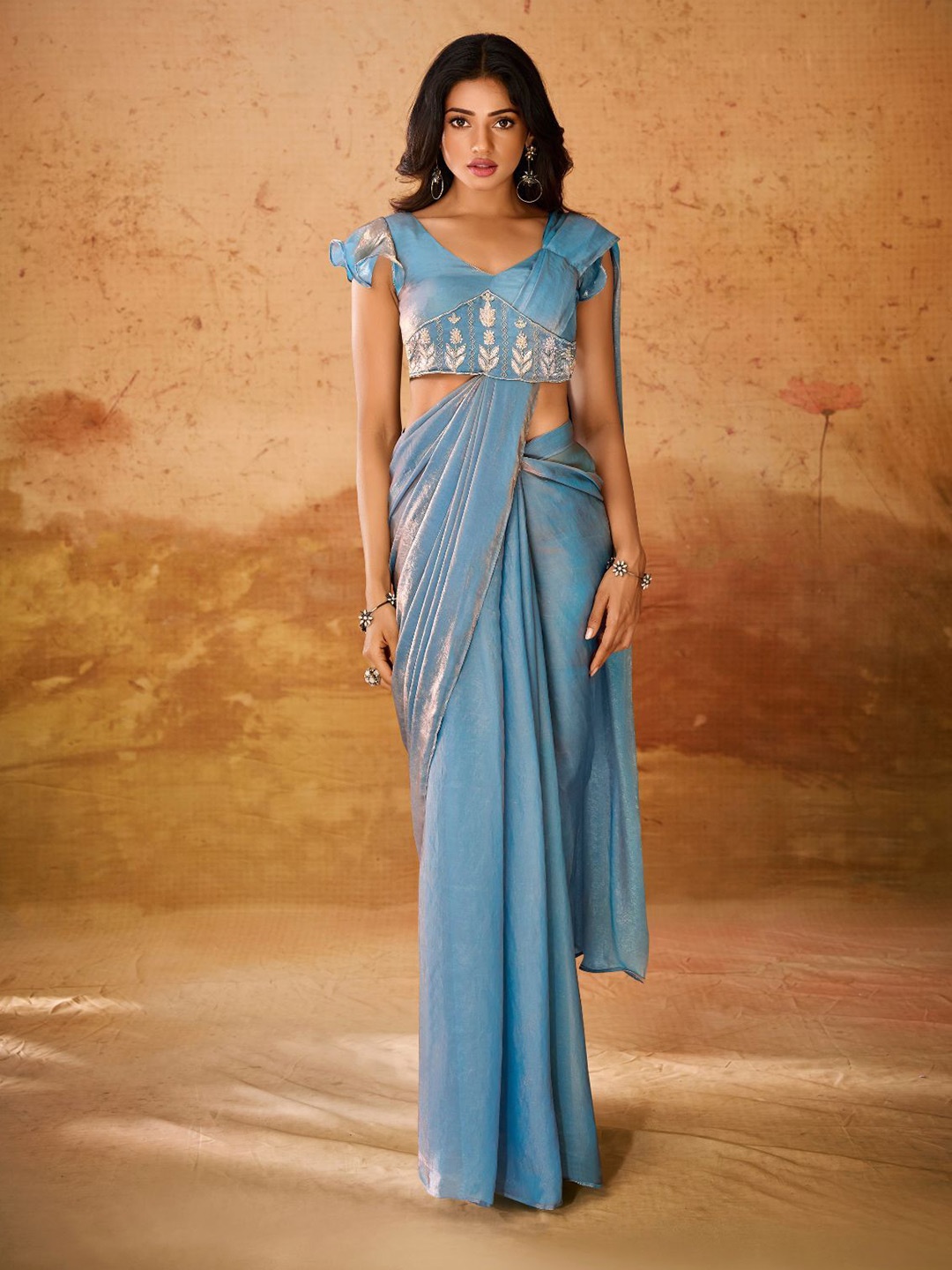 

ODETTE Organza Ready To Wear Saree, Blue