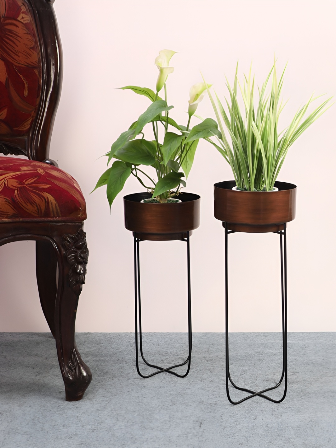 

pristine interiors 2 Pieces Brown & Black Metal Bryar Planters, Copper