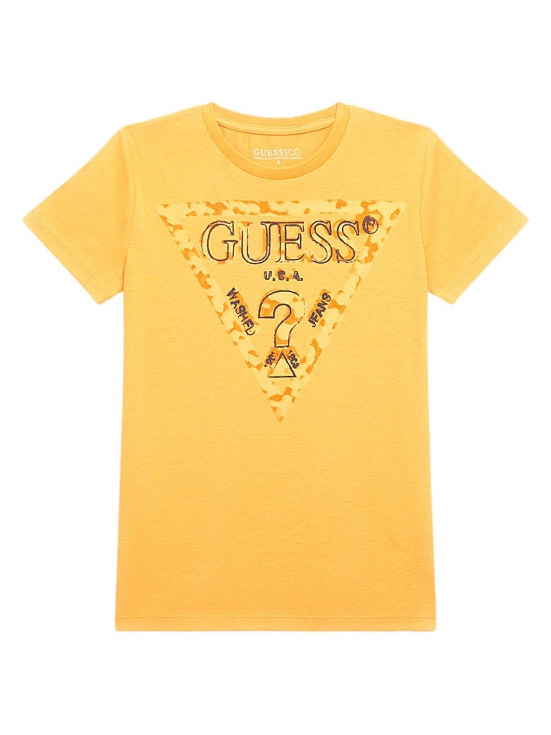 

GUESS kids Boys Typography Printed Round Neck Cotton T-shirt, Yellow