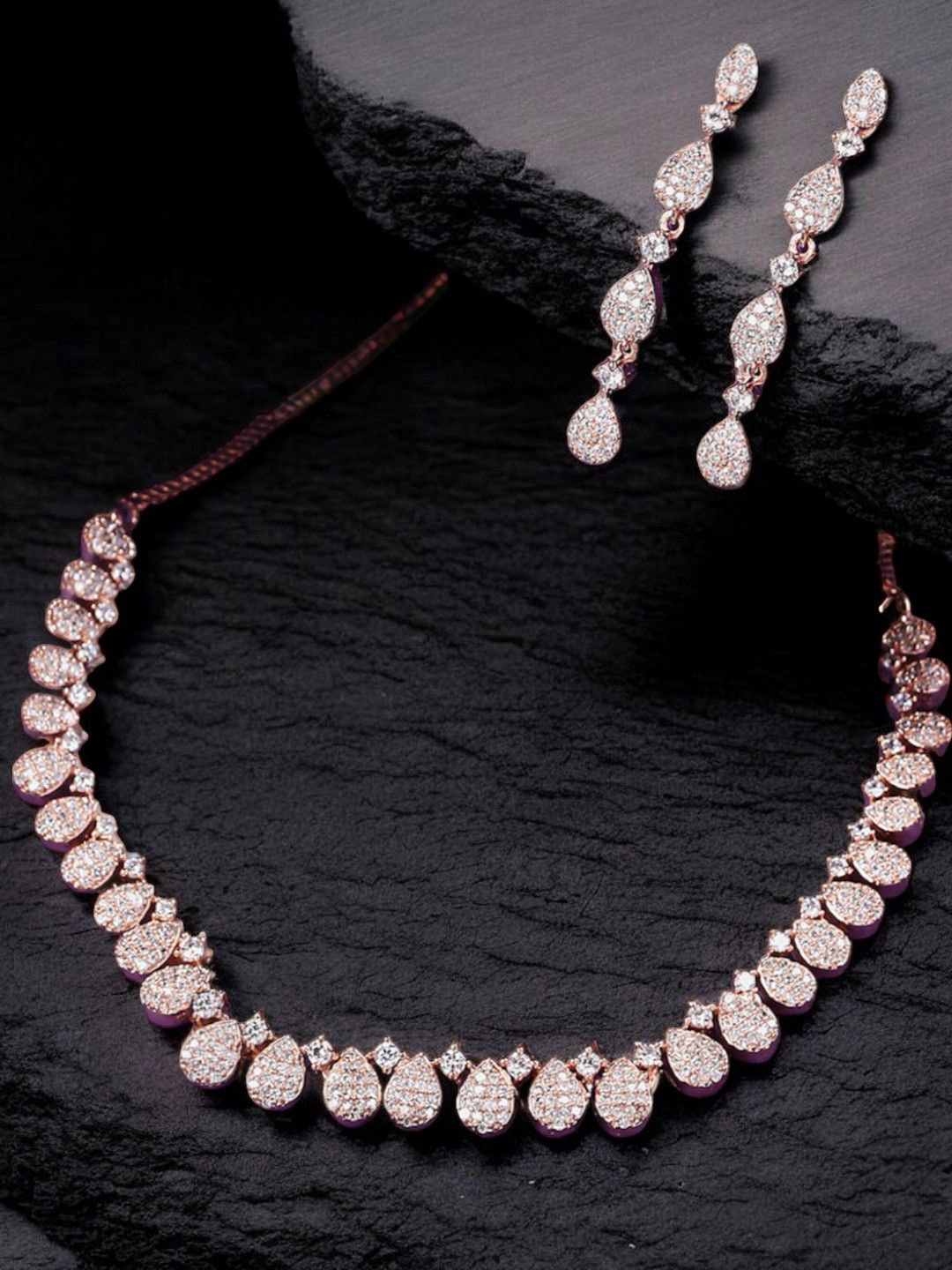 

OOMPH American Diamond Studded Jewellery Set, Gold