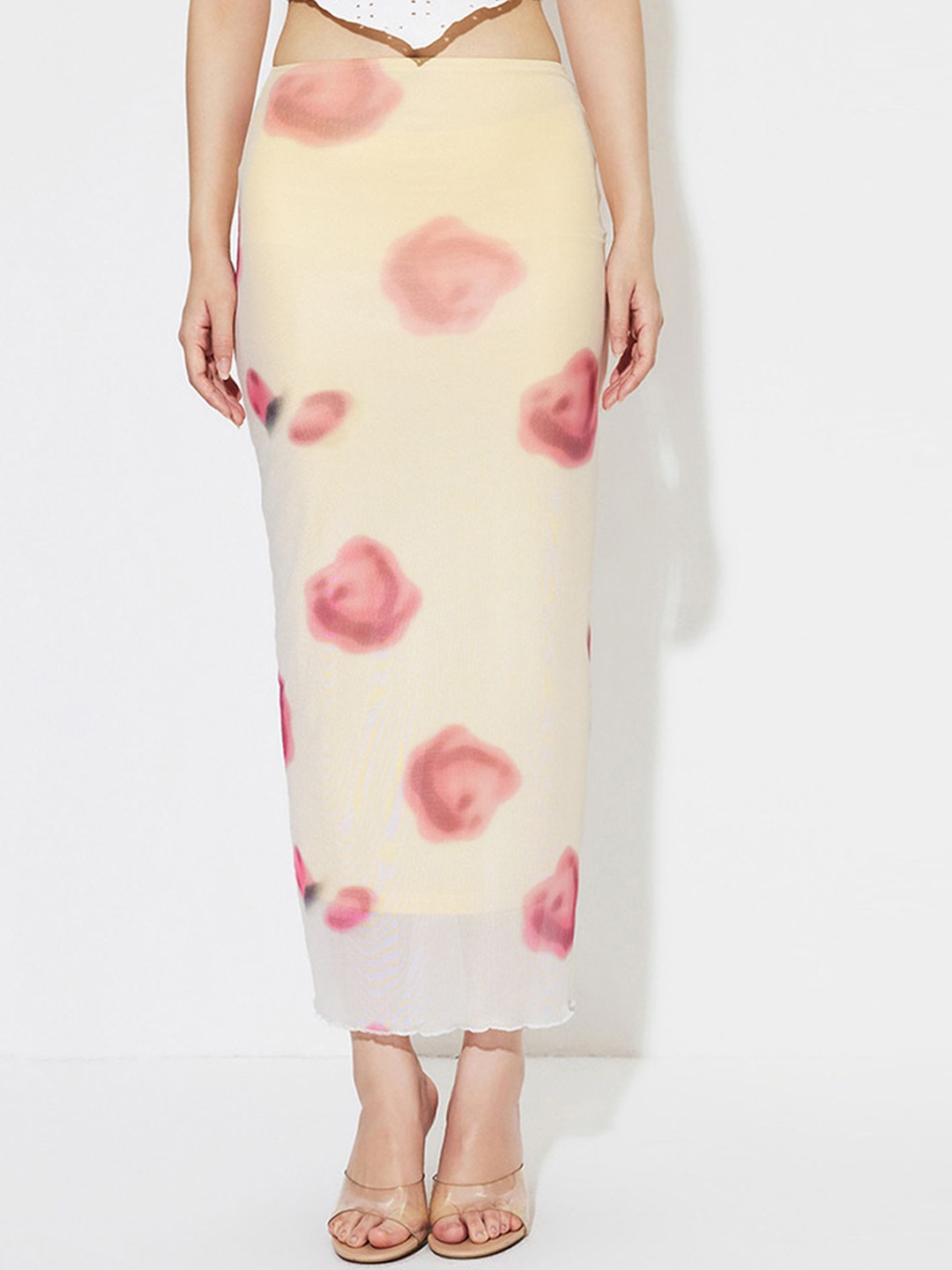 

LULU & SKY Women Abstract Printed Straight Maxi Skirts, Beige