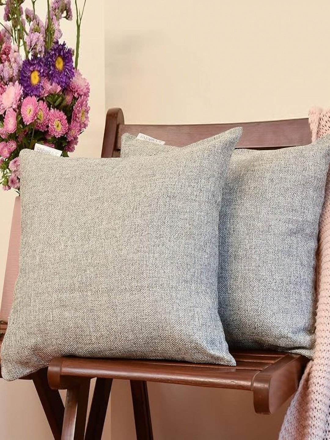 

FABURAA Grey 5 Pieces Jute Silk Square Cushion Covers