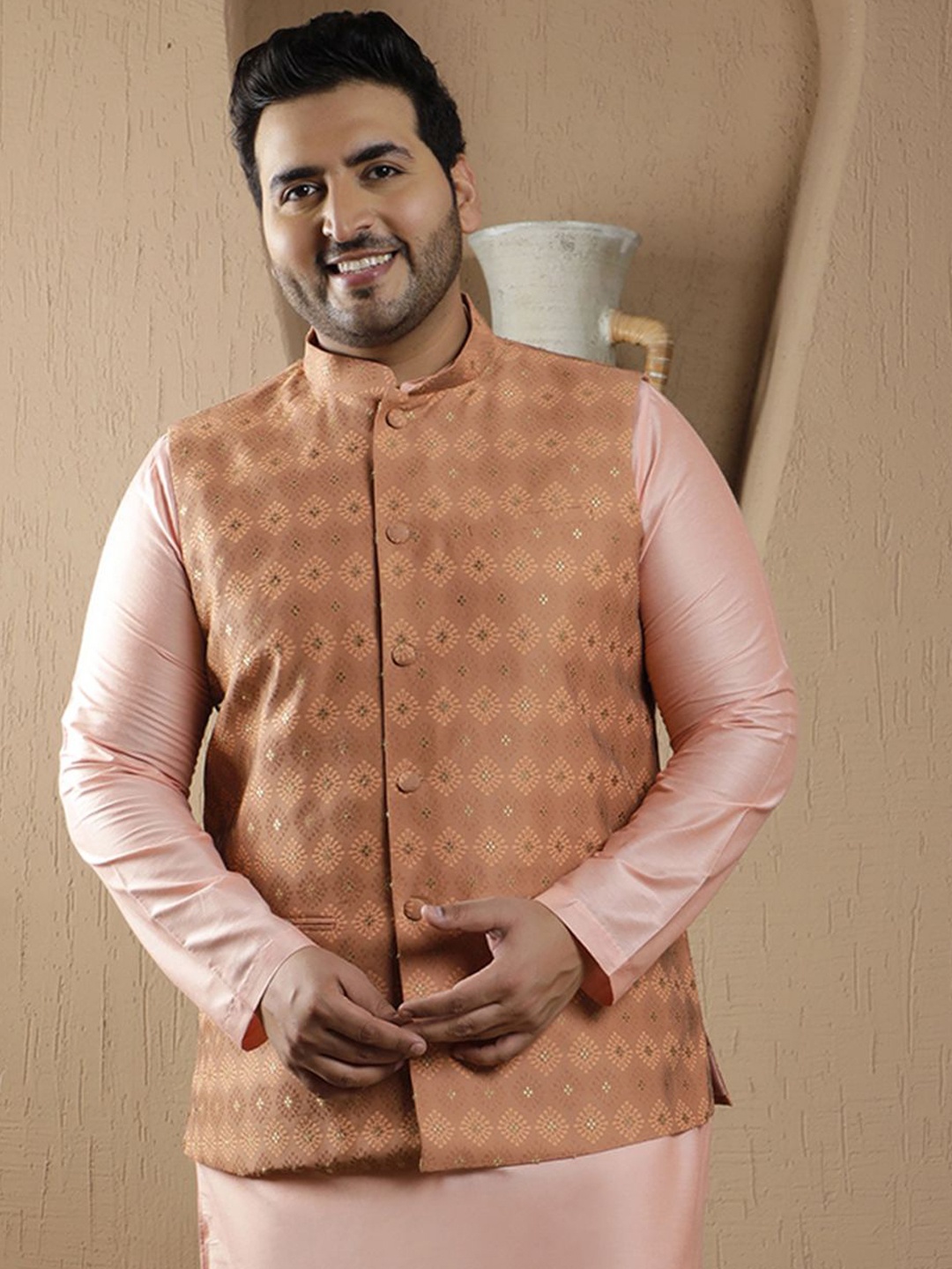 

Sztori Woven Design Nehru Jacket, Copper