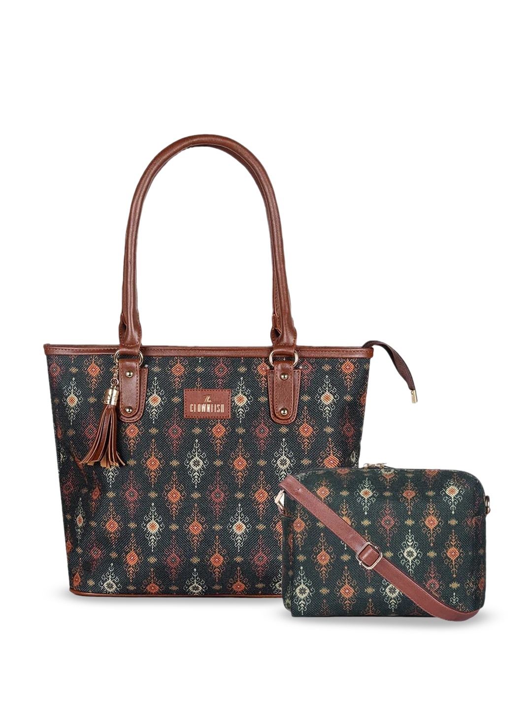 

THE CLOWNFISH Women Structured Shoulder Bag with Cut Work, Brown