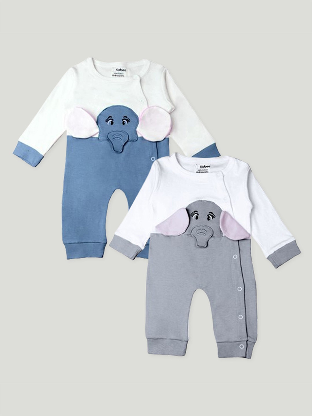 

Kidbea Infants Pack Of 2 Colourblocked Organic Cotton Rompers, Blue