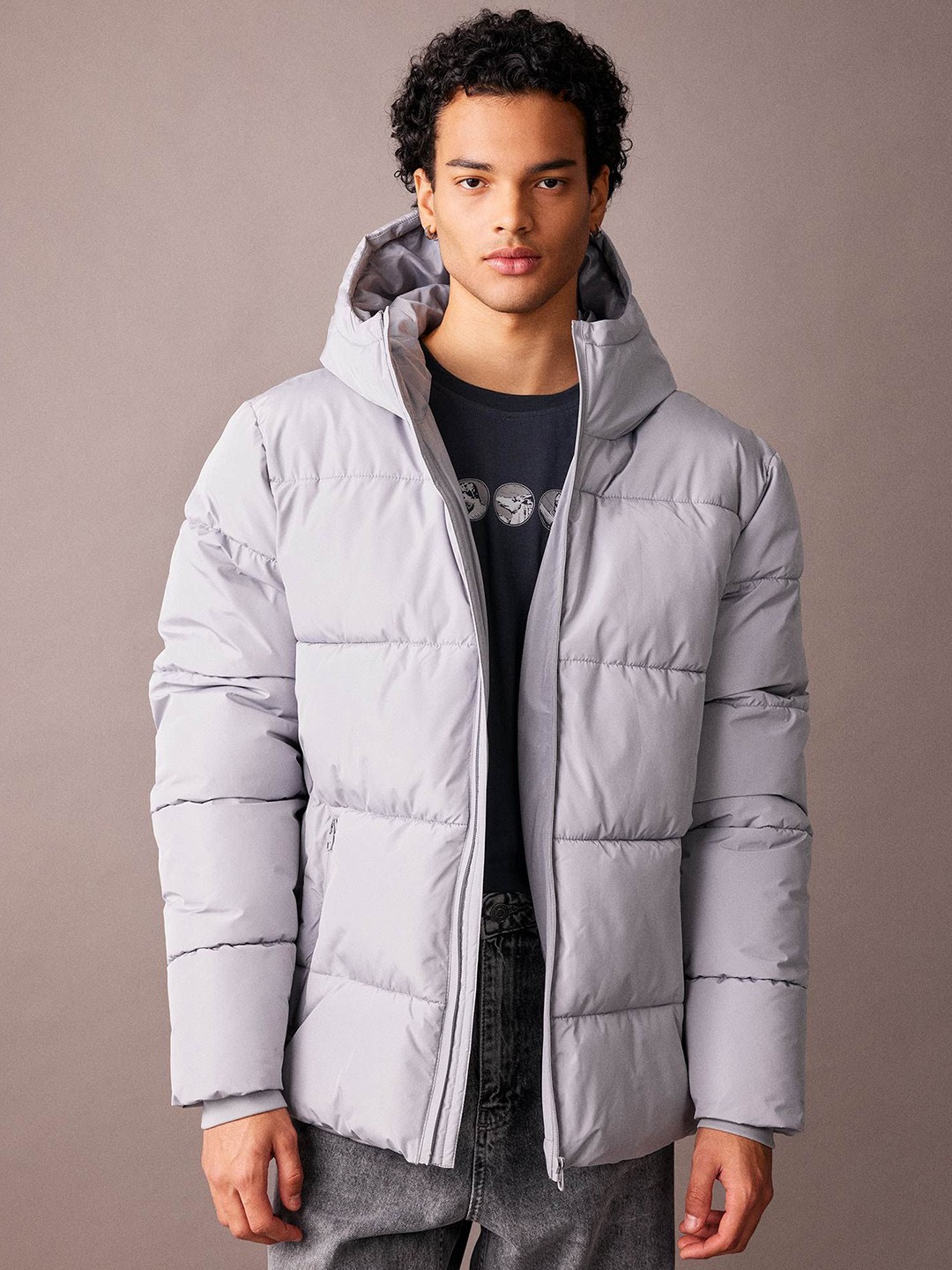 

DeFacto Men Geometric Crop Padded Jacket, Na