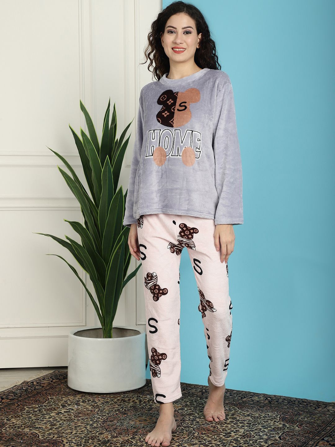 

TAG 7 Women Printed Night suit, Grey