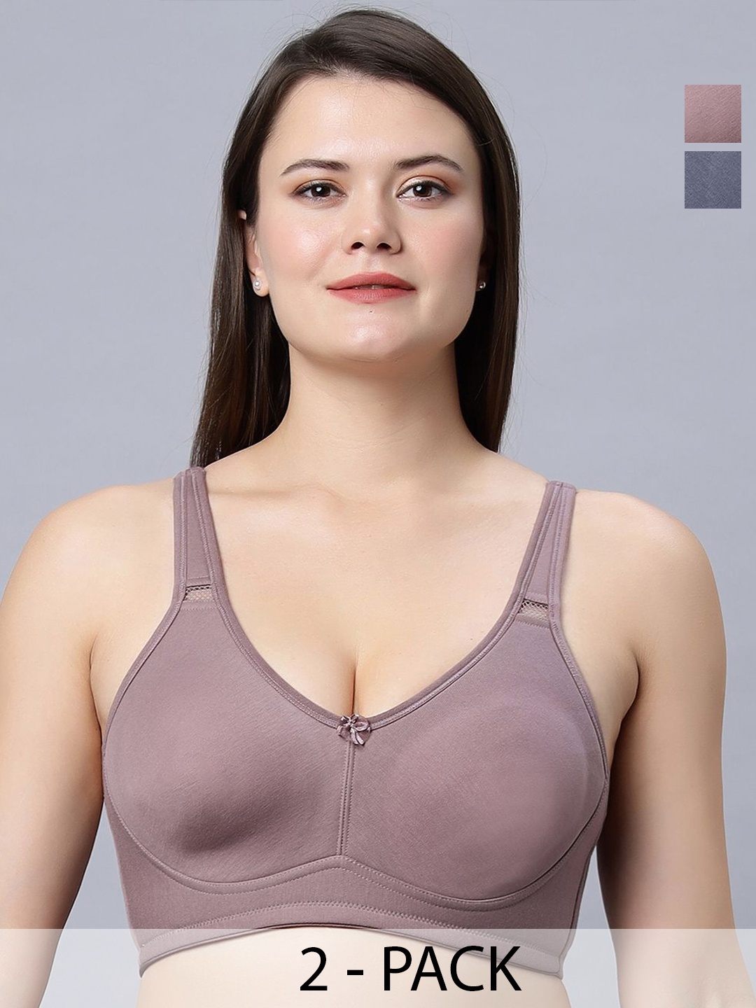 

In Care Pack of 2 Solid Full Coverage Bra, Grey