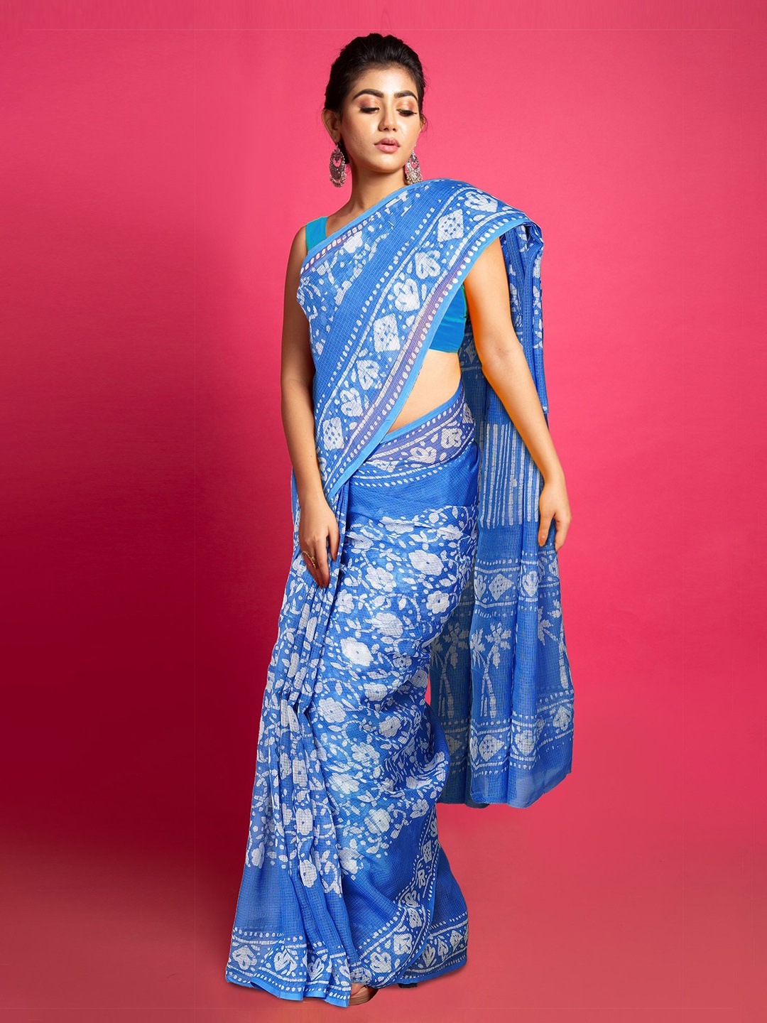 

Unnati Silks Ethnic Motifs Net Handloom Kota Saree, Blue