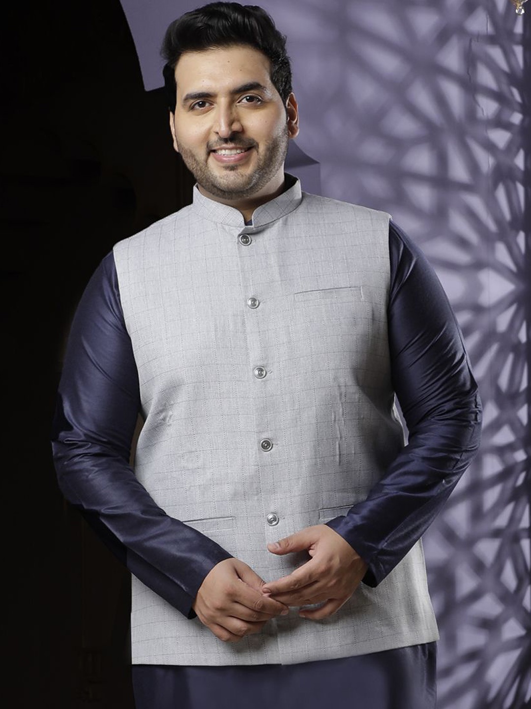 

Sztori Woven Design Nehru Jacket, Silver