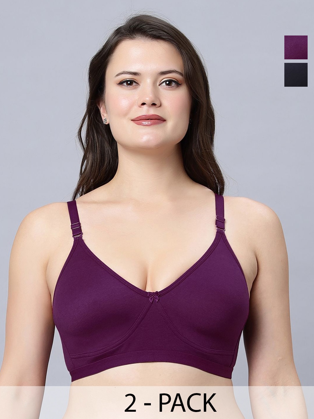 

In Care Pack Of 2 Full Coverage Non Padded Cotton T-shirt Bra, Navy blue