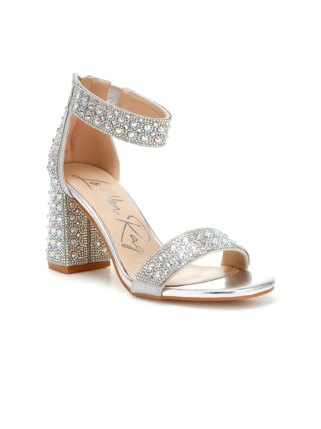 

London Rag Embellished Block Sandals, Silver