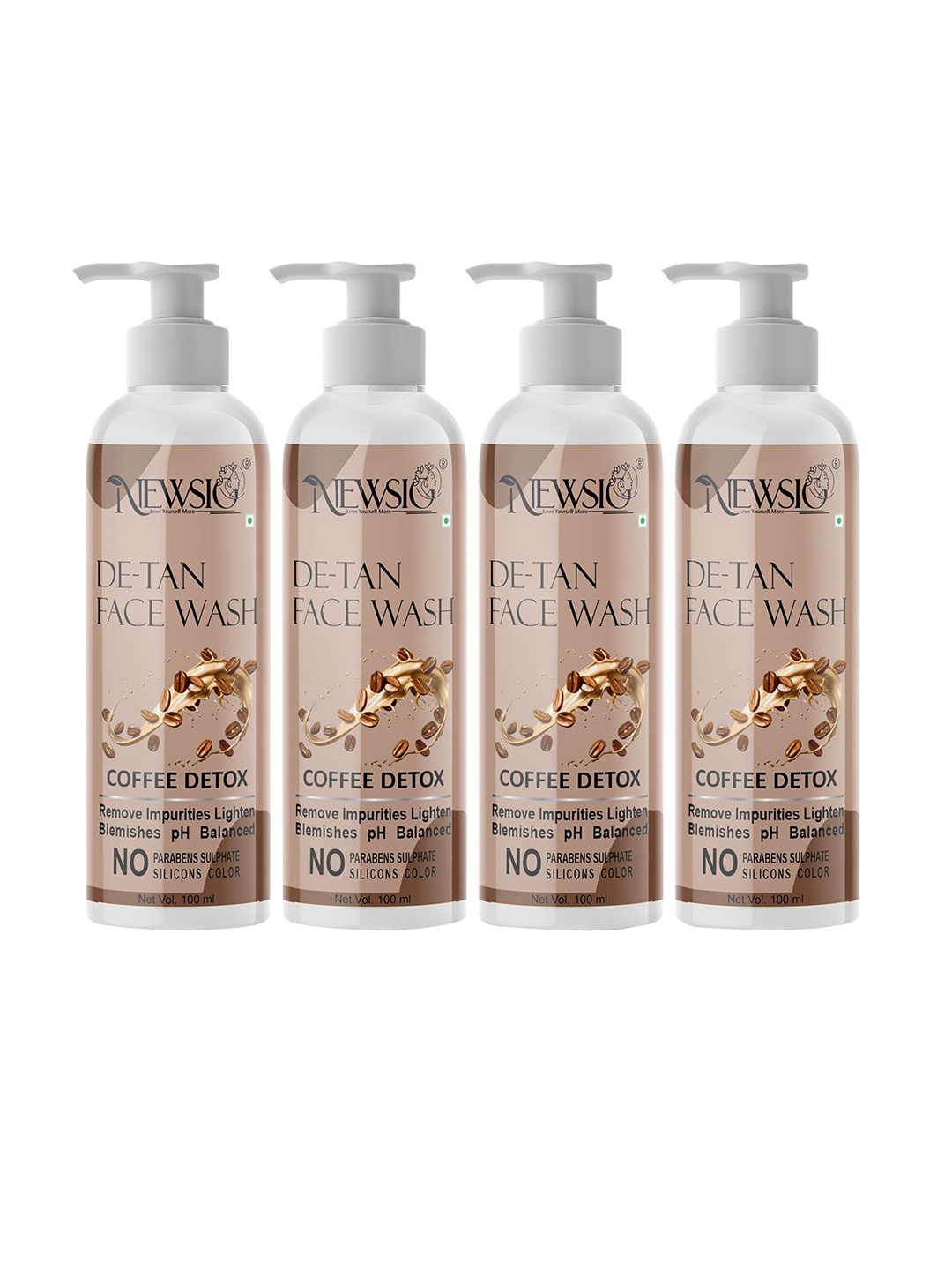 

Newsio Set Of 4 De-Tan Face Wash-100 ml Each, Brown