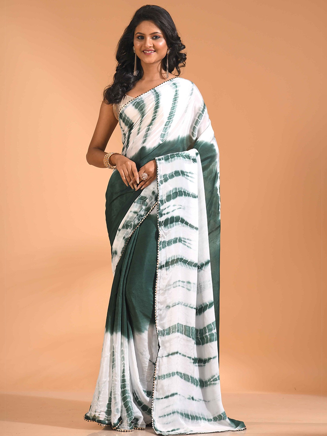 

Morchari Tie and Dye Pure Chiffon Saree, White