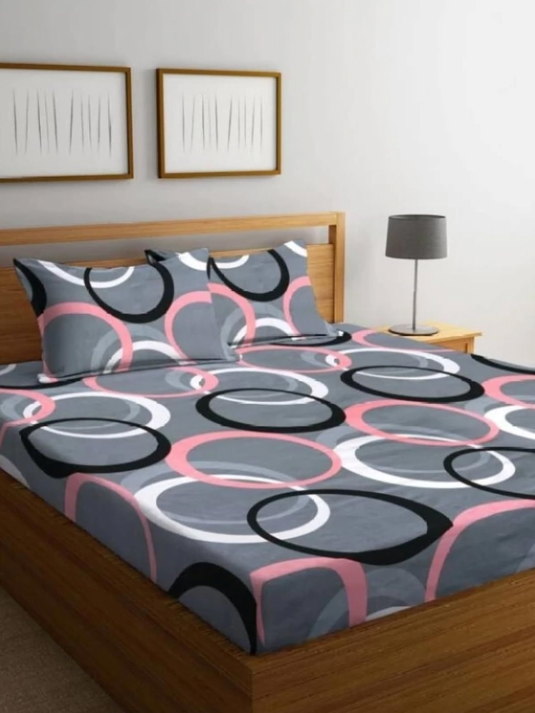 

NCS Grey & Black Geometric Printed Cotton 250 TC Queen Bedsheet With 2 Pillow Covers
