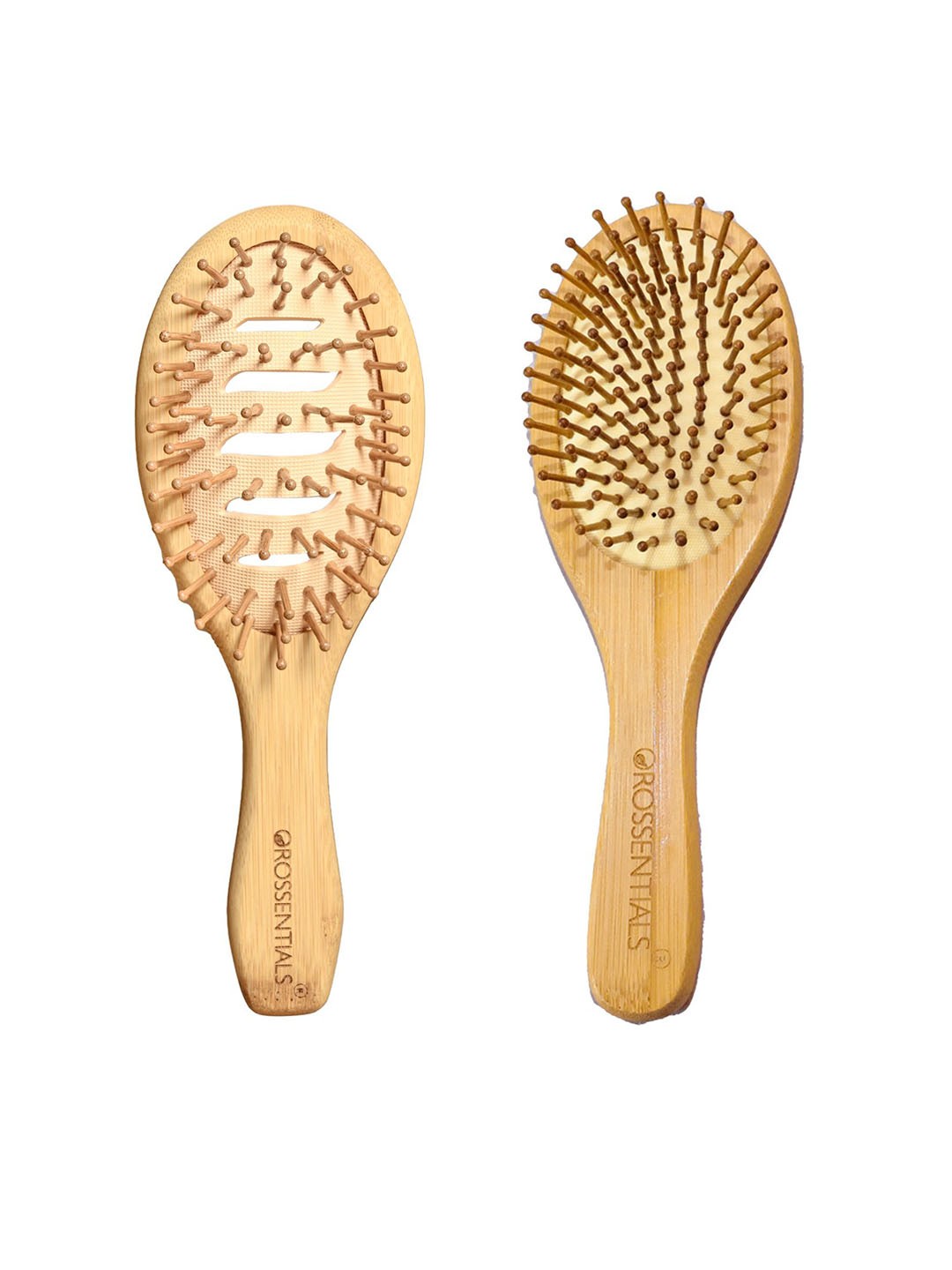 

OROSSENTIALS Set Of 2 Wooden Hair Brush, Brown