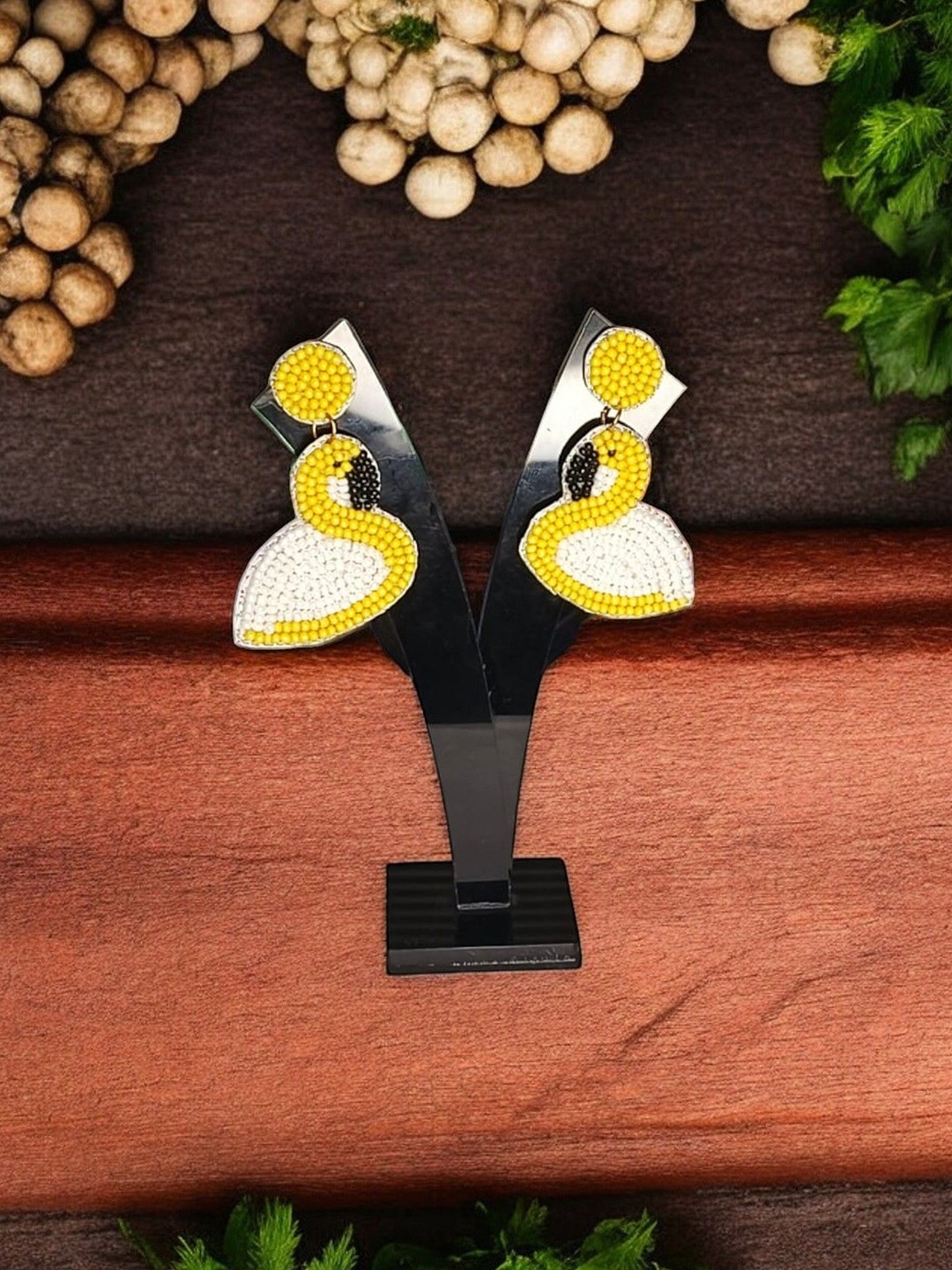 

PRIAANSHA CREATIONS Contemporary Beaded Drop Earrings, Yellow