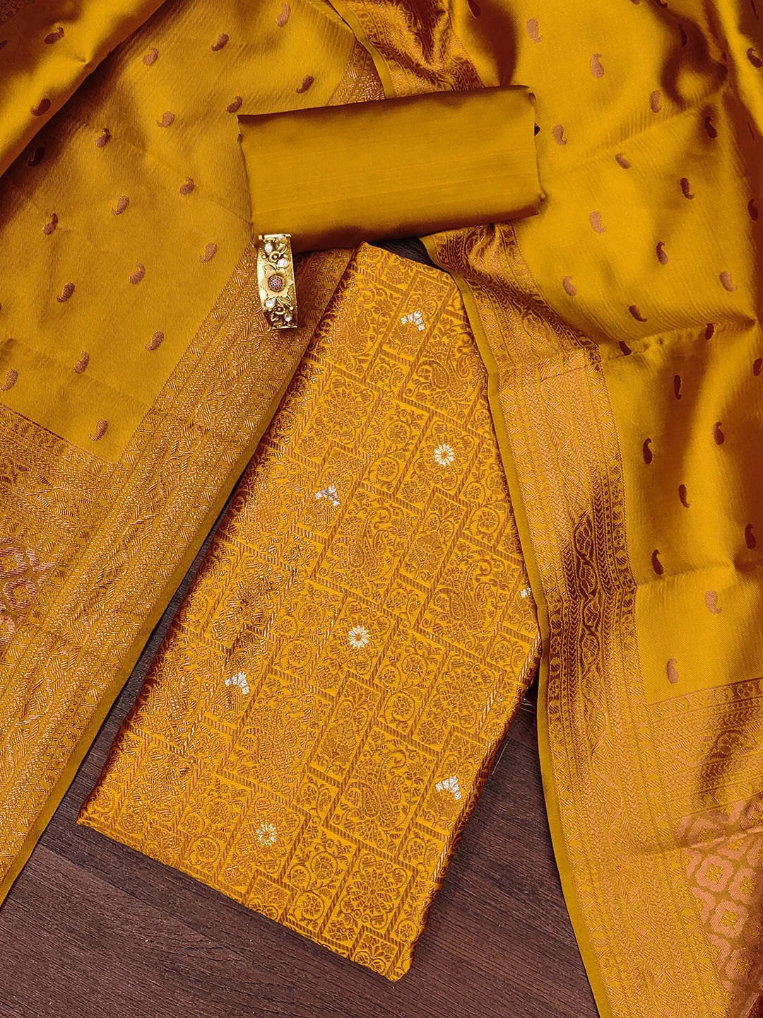 

KALINI Unstitched Dress Material, Mustard