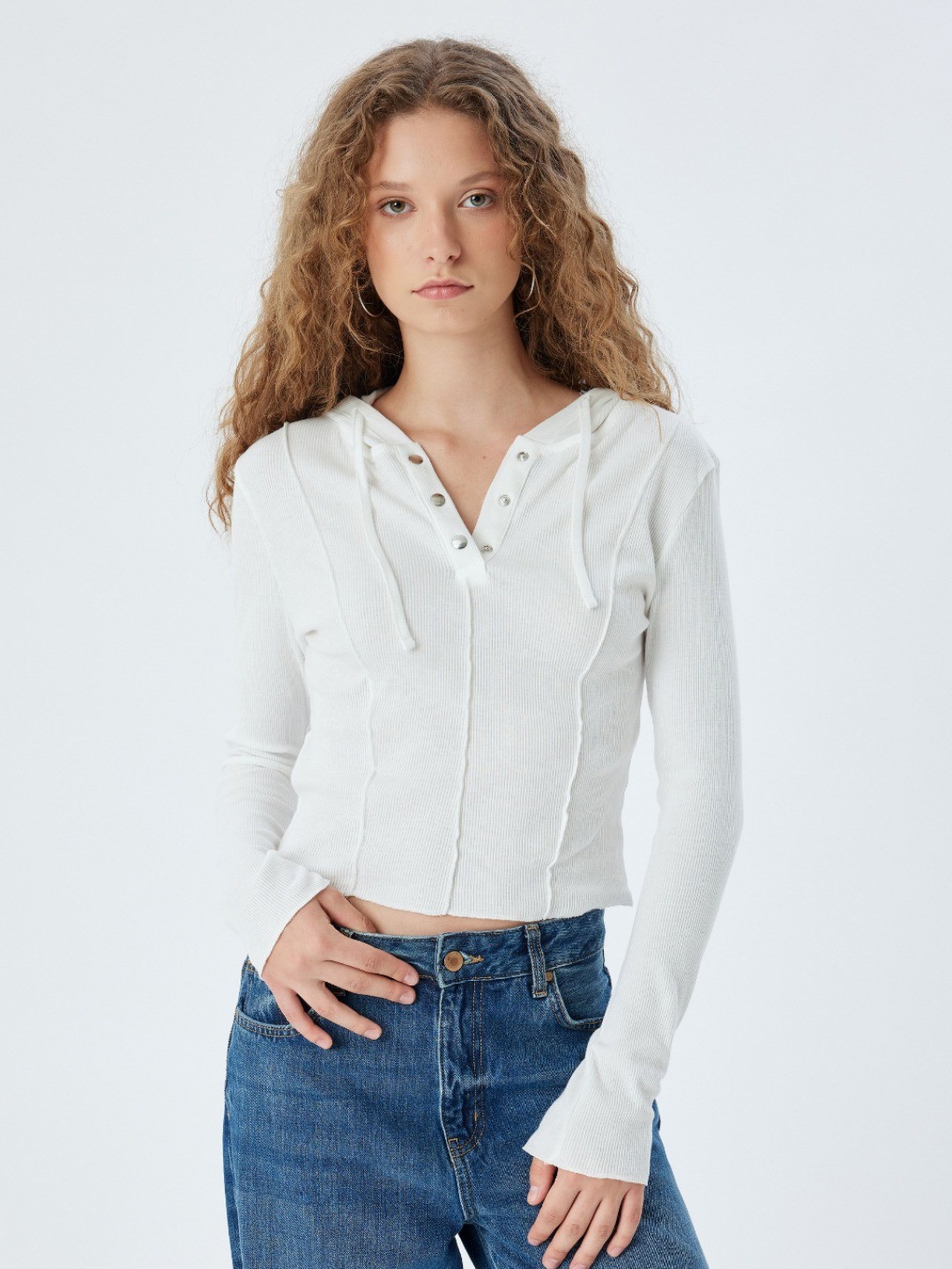 

Koton Women Solid Hooded Pure Cotton Crop T-shirt, White