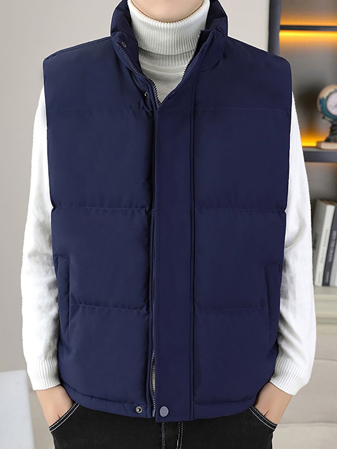 

StyleCast x Revolte Men Stand Collar Sleeveless Padded Jacket, Navy blue