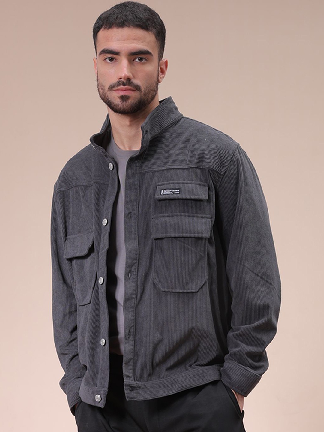 

The Indian Garage Co Men Tailored Jacket with Patchwork, Grey
