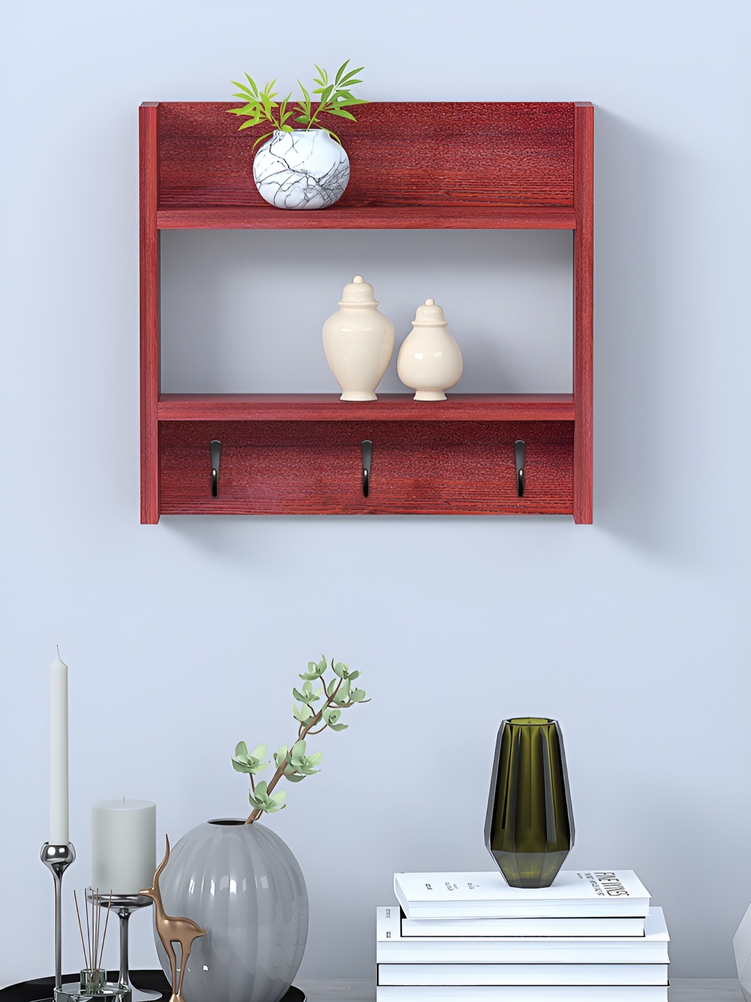 

RANDOM Brown Engineered Wood Pocket Wall Shelf with Key-Holders