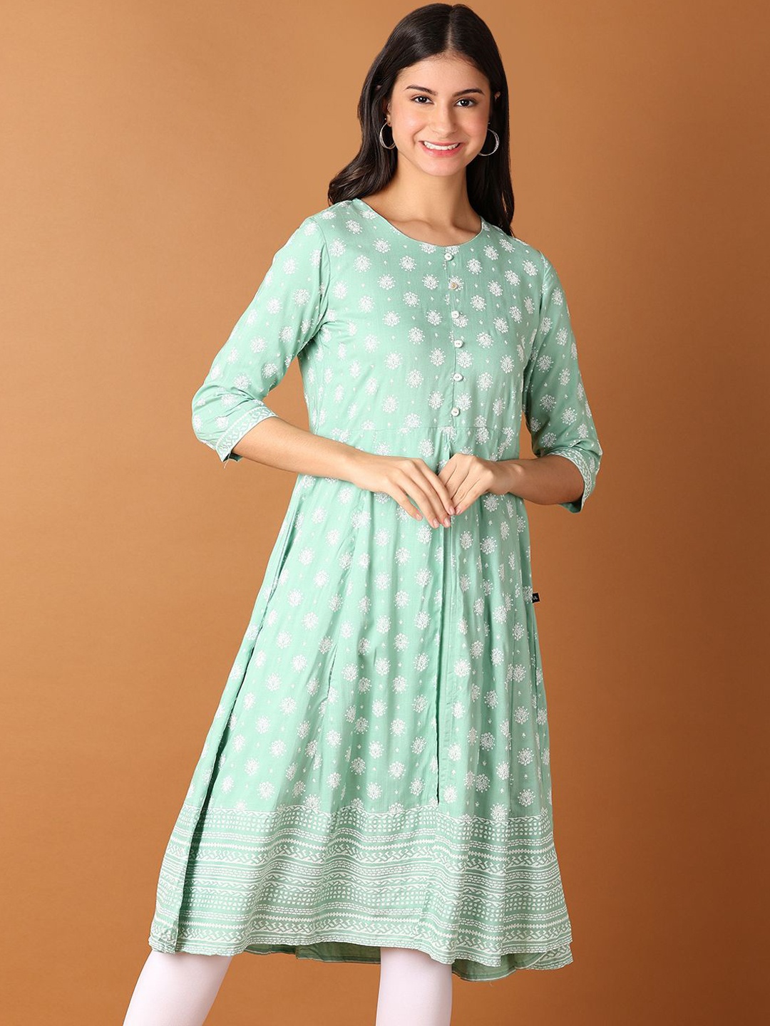 

UNLIMITED Women Printed Kurta, Sea green