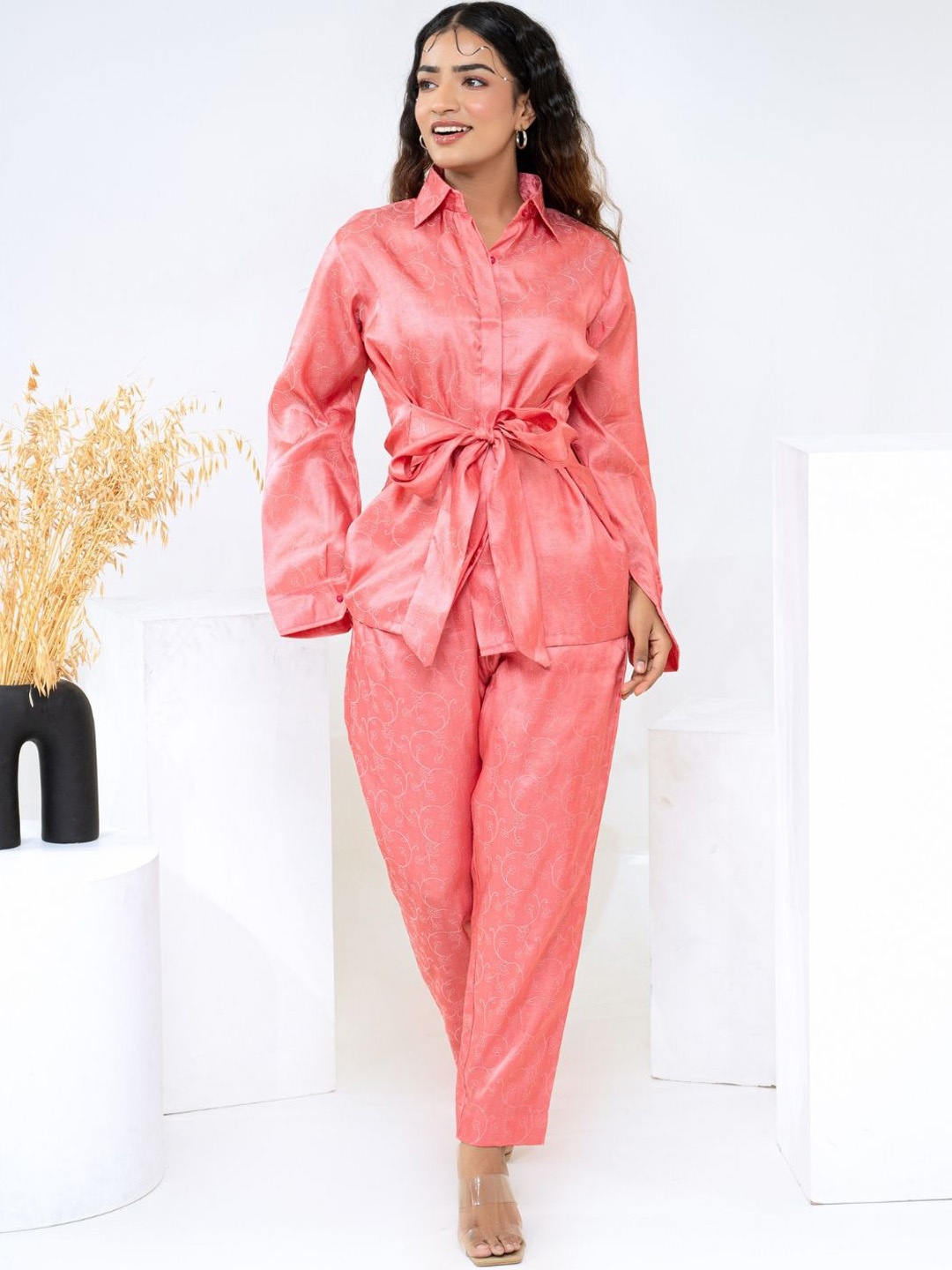 

SAADGEE Shirt With Trousers Co-Ords, Pink