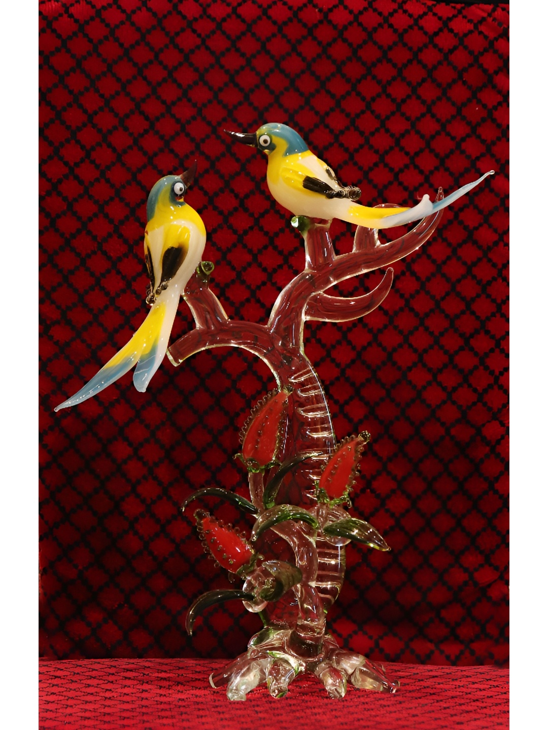 

NMII Red & Yellow Glass Birds Idol Showpiece