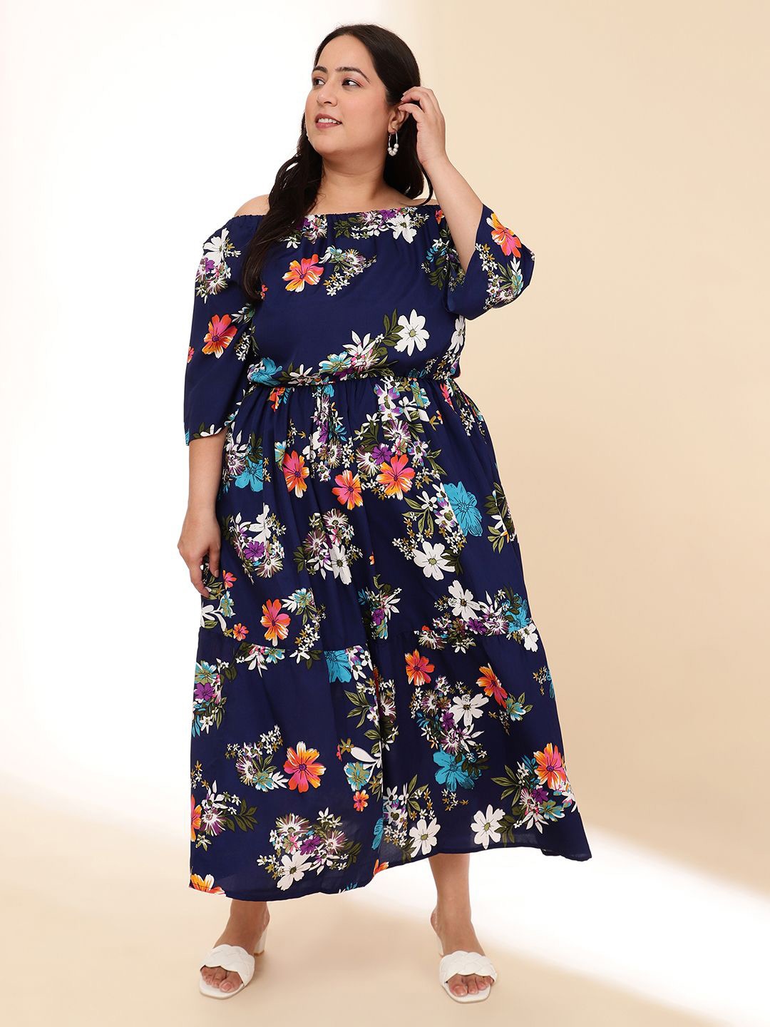 

DressBerry Plus Size Floral Print Maxi Dress, Navy blue