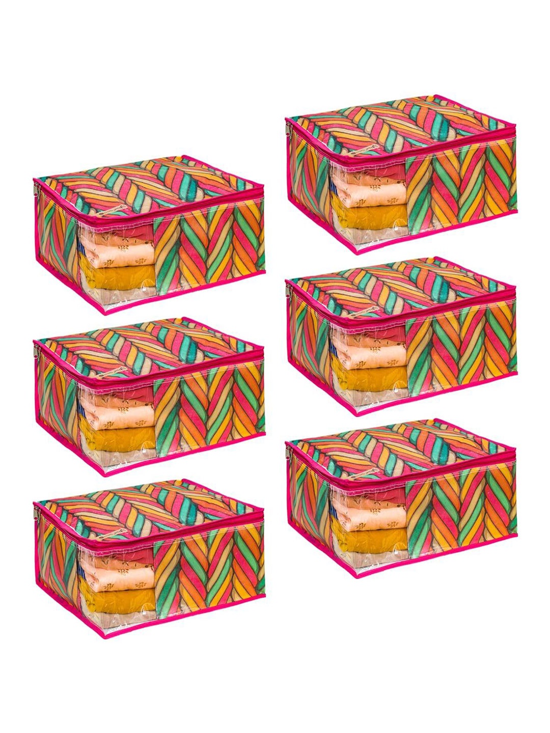 

prettykrafts Red & Green 6 Pieces Printed Foldable Saree Organisers