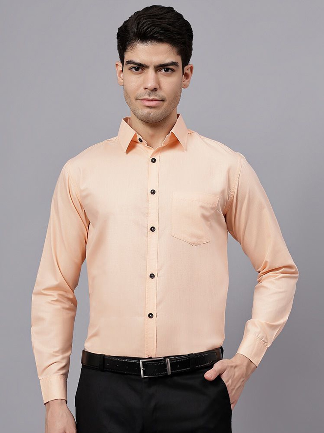 

TrendiVastra Men India Slim Spread Collar Solid Cotton Slim Fit Formal Shirt, Orange