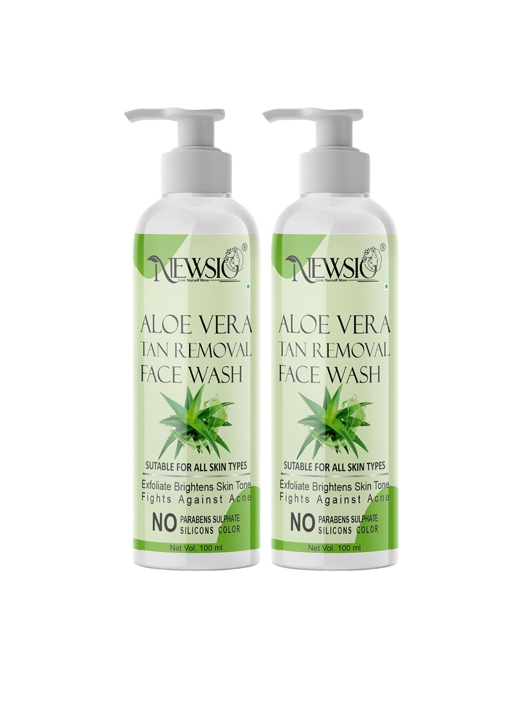 

Newsio Set Of 2 Aloe Vera Tan Removal Face Wash-100 ml Each, Green