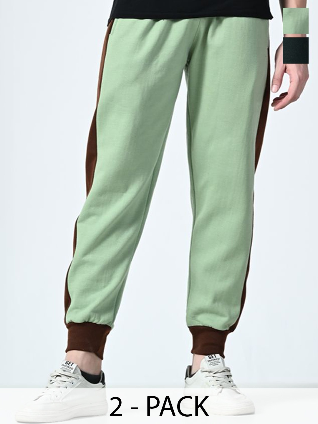 

BAESD Men Pack Of 2 Colourblocked Relaxed-Fit Joggers, Green