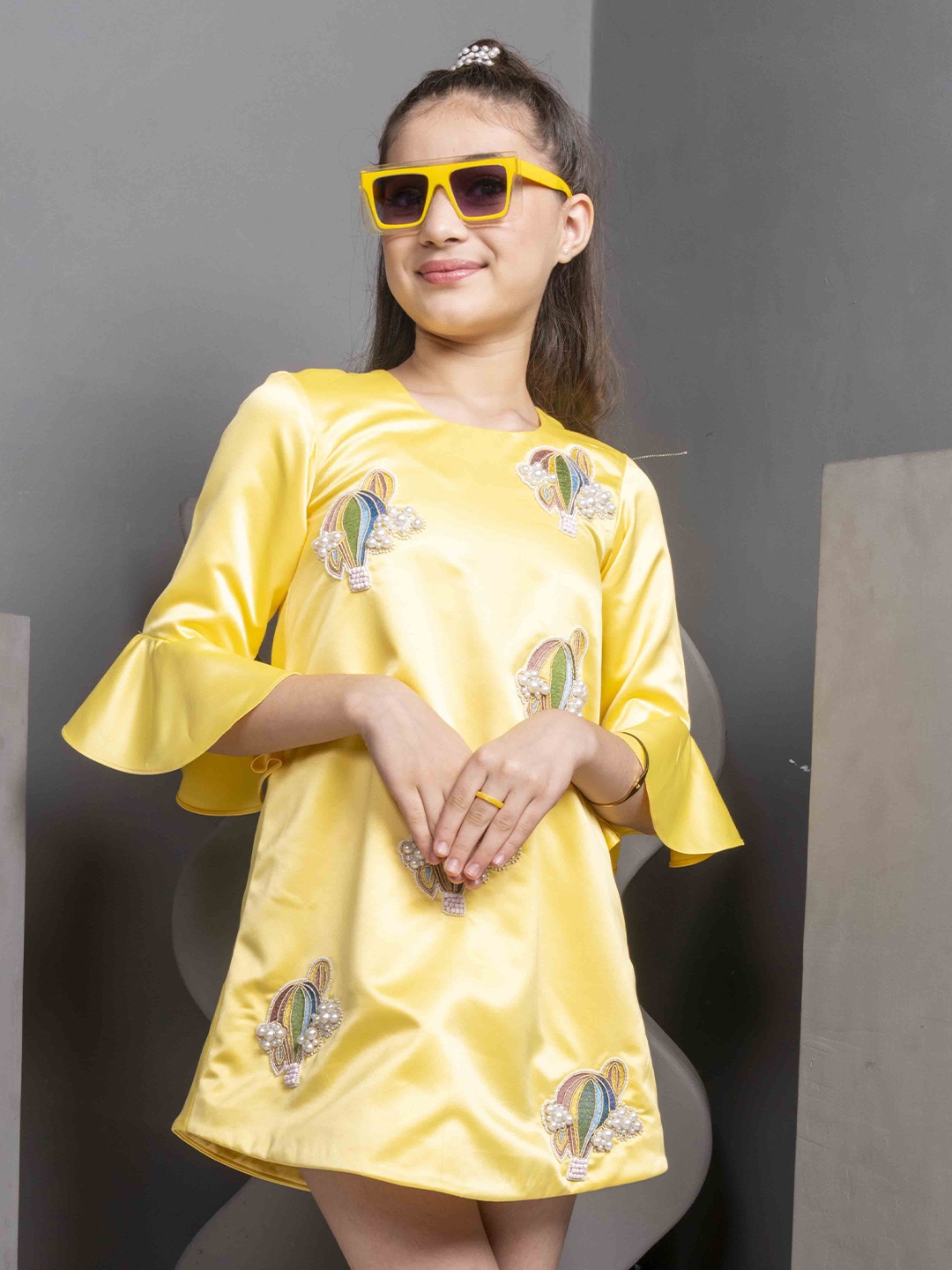 

HOITY MOPPET Girls Embroidered Bell Sleeves A-Line Dress, Yellow