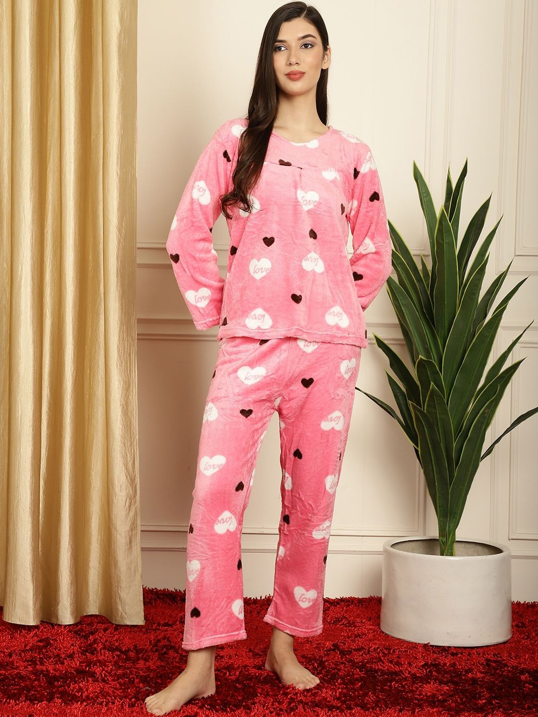 

TAG 7 Women Conversational Printed Night suit, Pink