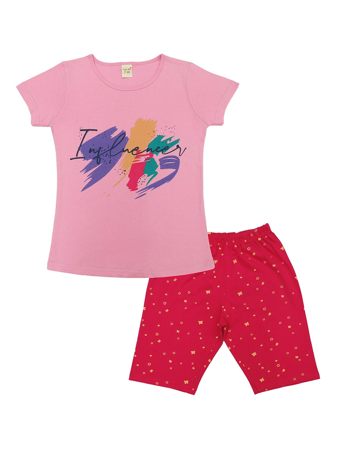 

Clothe Funn Printed Pure Cotton T-shirt With Shorts, Pink