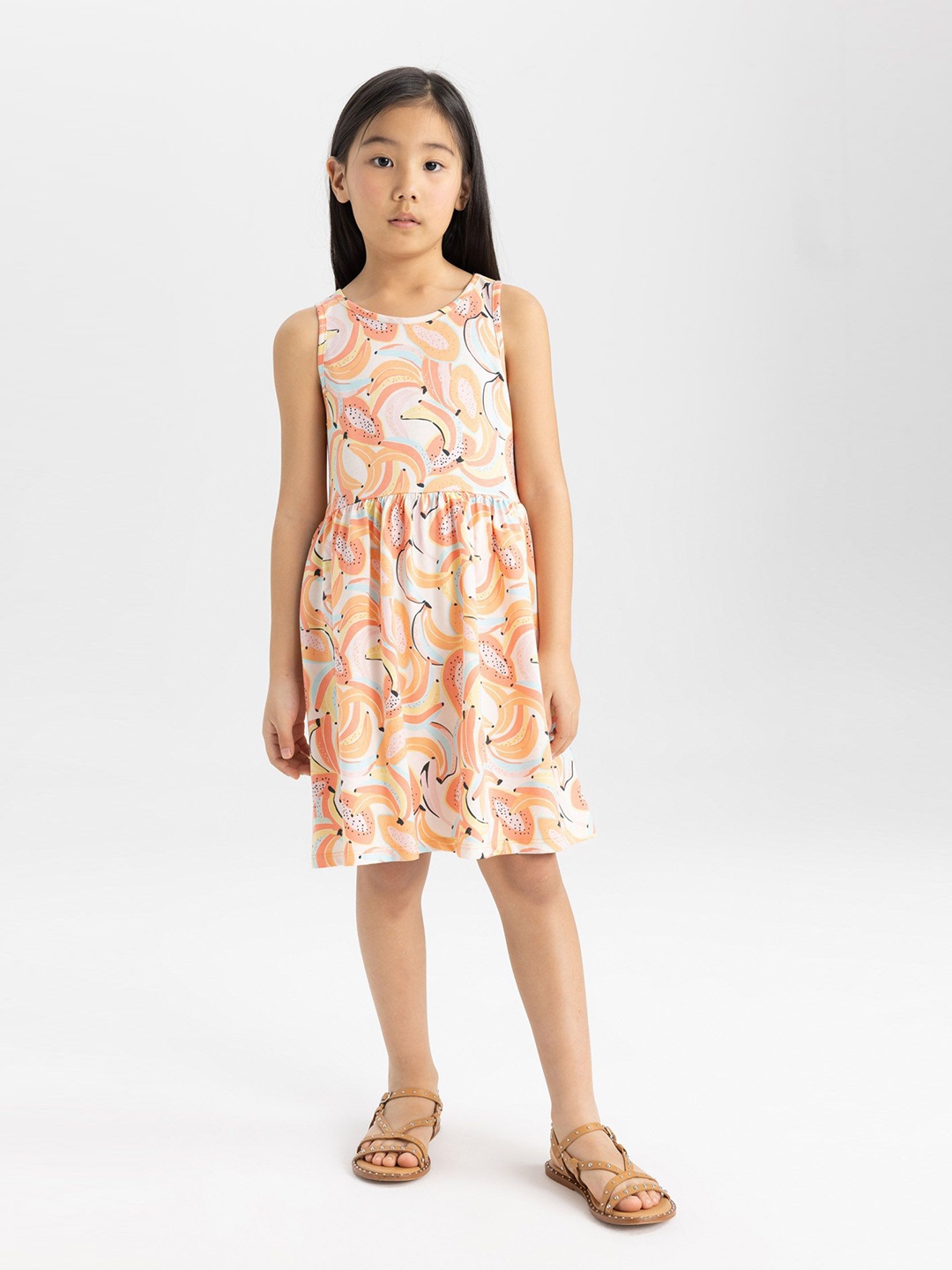 

DeFacto Girls Print Fit & Flare Dress, Pink