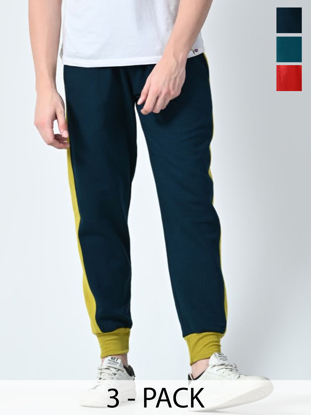 

BAESD Men Pack Of 3 Colourblocked Relaxed-Fit Joggers, Teal