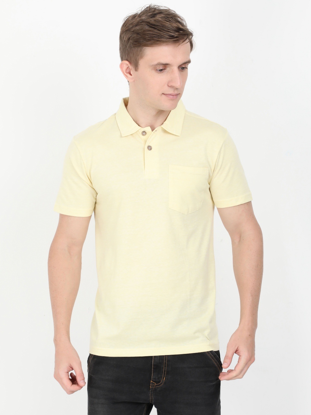

ECOLINE Clothing Men Antimicrobial Solid Polo Collar Cotton T-shirt, Yellow