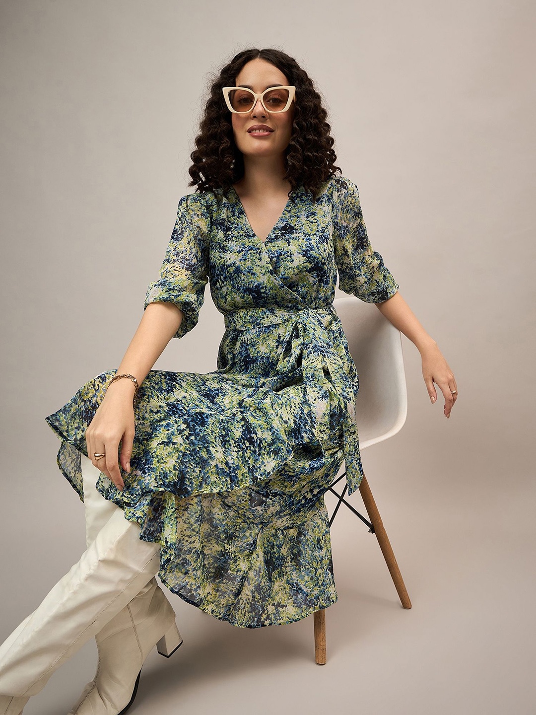 

The Roadster Lifestyle Co Printed Fit & Flare Women Midi Dress, Green