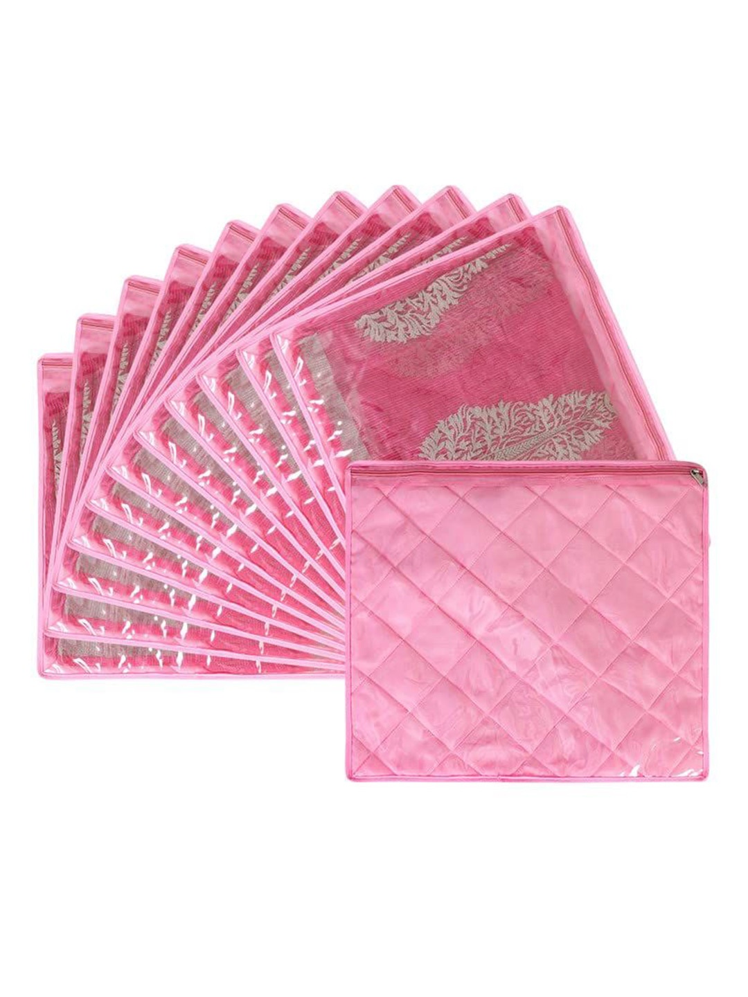 

prettykrafts Pink & Transparent 12 Pieces Saree Covers Organisers