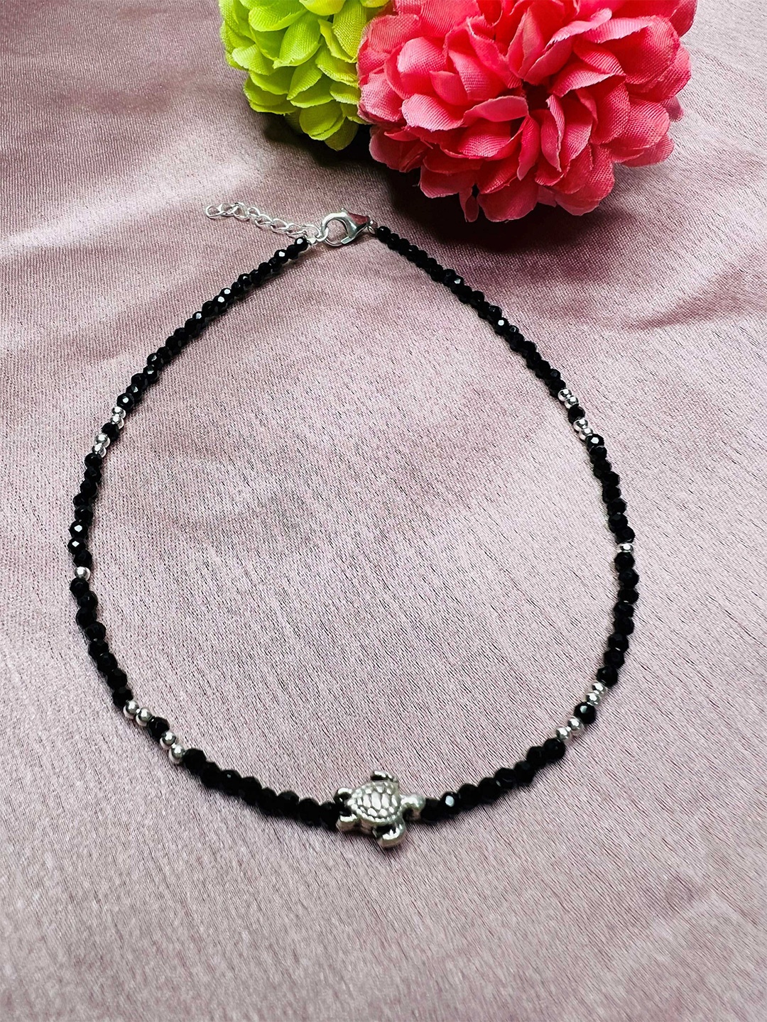 

Arte Jewels 92.5 Sterling Silver Beaded Single Anklet, Black