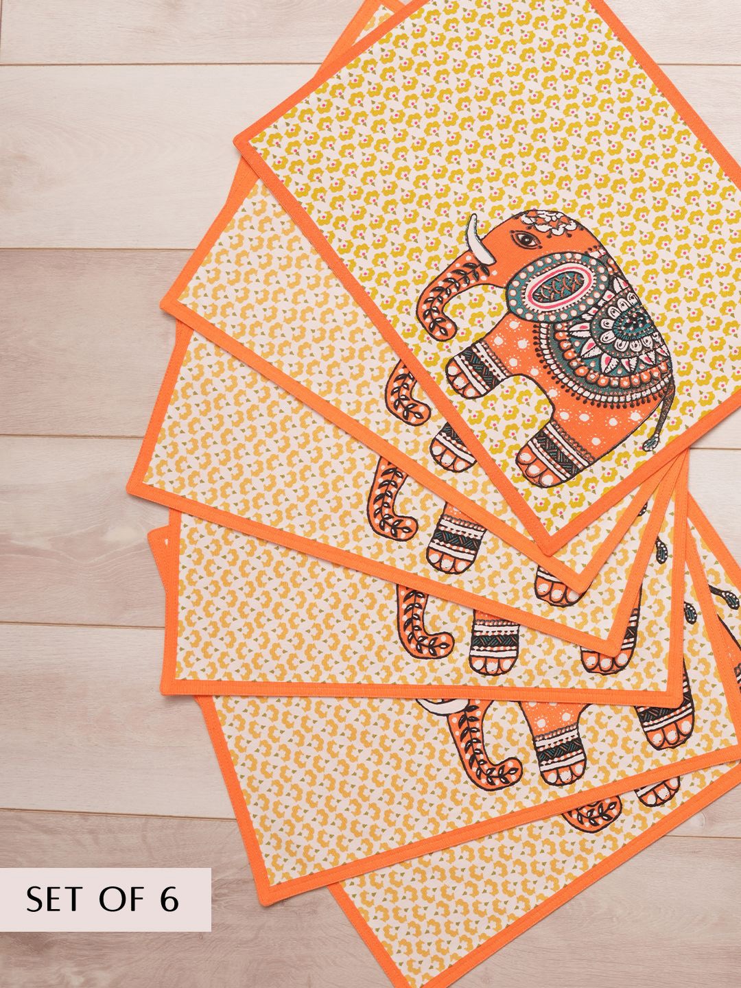 

BLANC9 Yellow & Orange 6 Pieces Printed Pure Cotton Table Placemats
