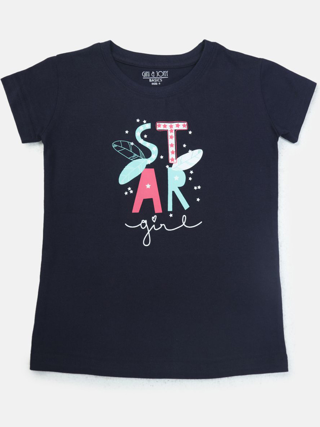 

Gini and Jony Girls Typography Printed Round Neck Cotton T-shirt, Navy blue