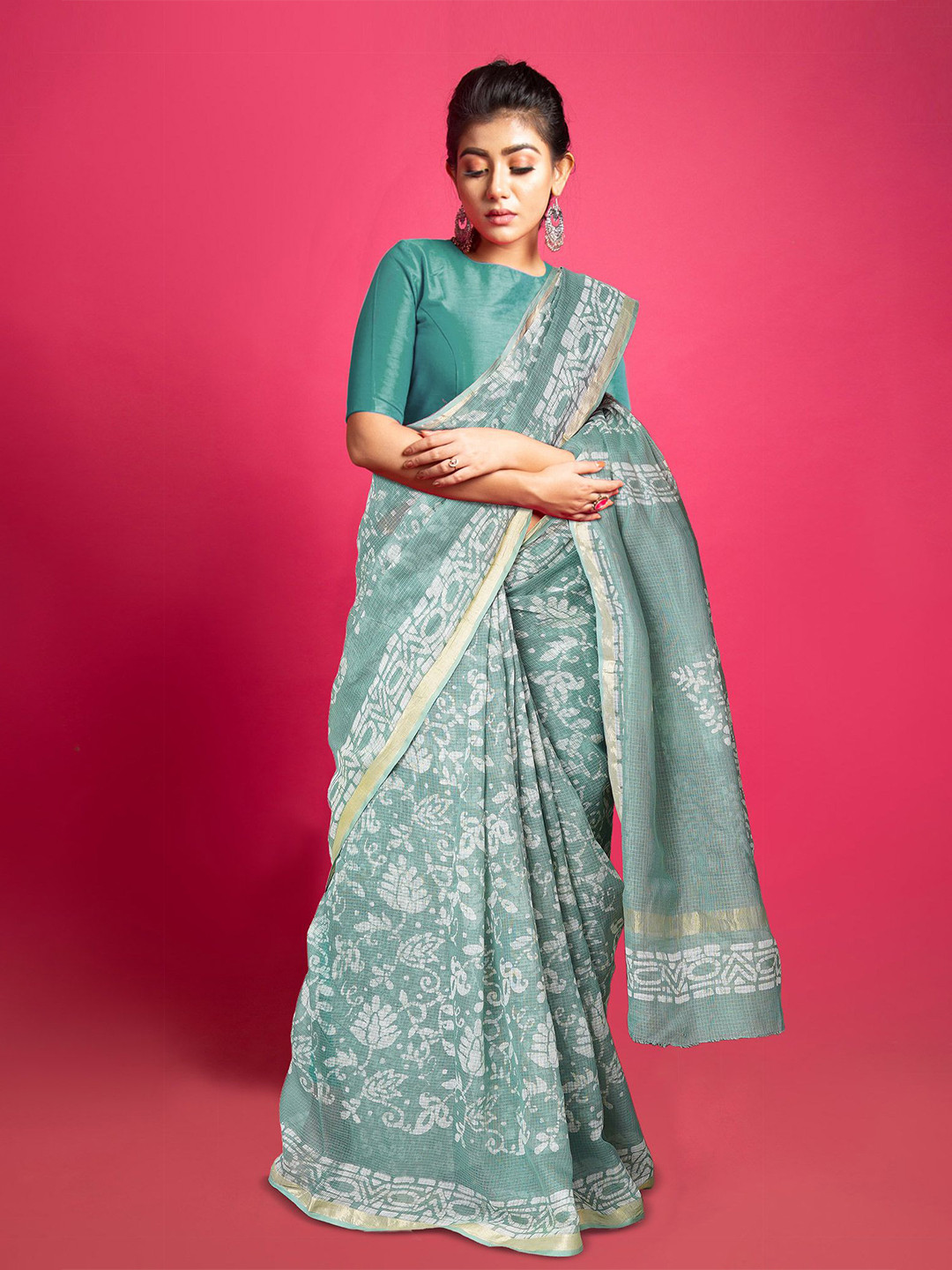 

Unnati Silks Ethnic Motifs Pure Cotton Handloom Kota Saree, Green