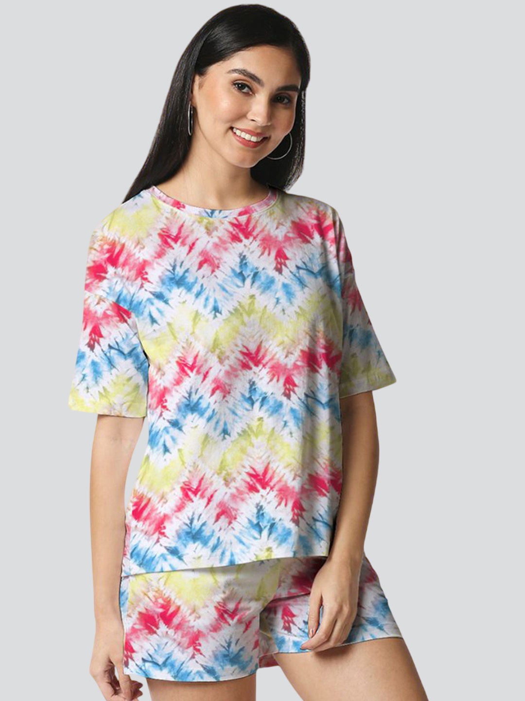 

Wear Your Opinion Tie & Dyed Round Neck T-Shirt With Shorts, Blue