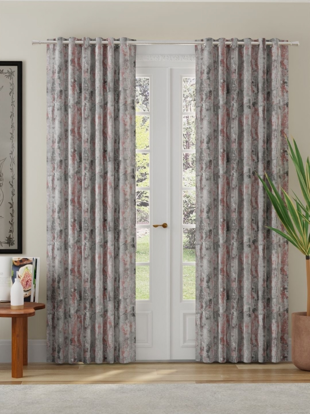 

ROSARA HOME Peach-Coloured 2 Pcs Abstract Printed Room Darkening Long Door Curtains