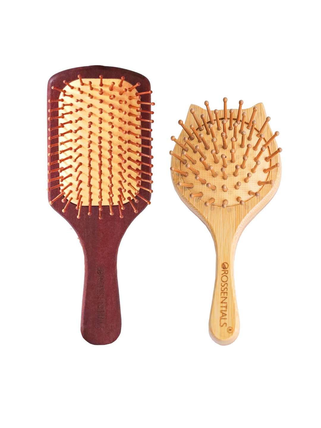 

OROSSENTIALS Set Of 2 Wooden Hair Brush, Brown